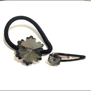Ponytail Holder Barrette Set Gray Prism Snowflake